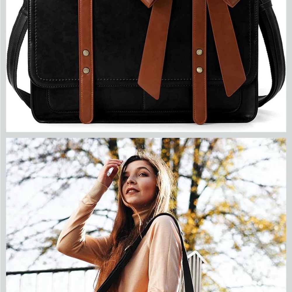Crystal Bell Black and Brown Laptop Satchel Bag - Picture 2 of 15